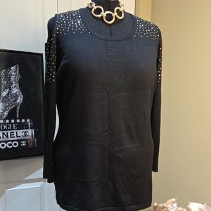 Nwot 2X Questions Chic Black Studded Long Sleeve Women's Top